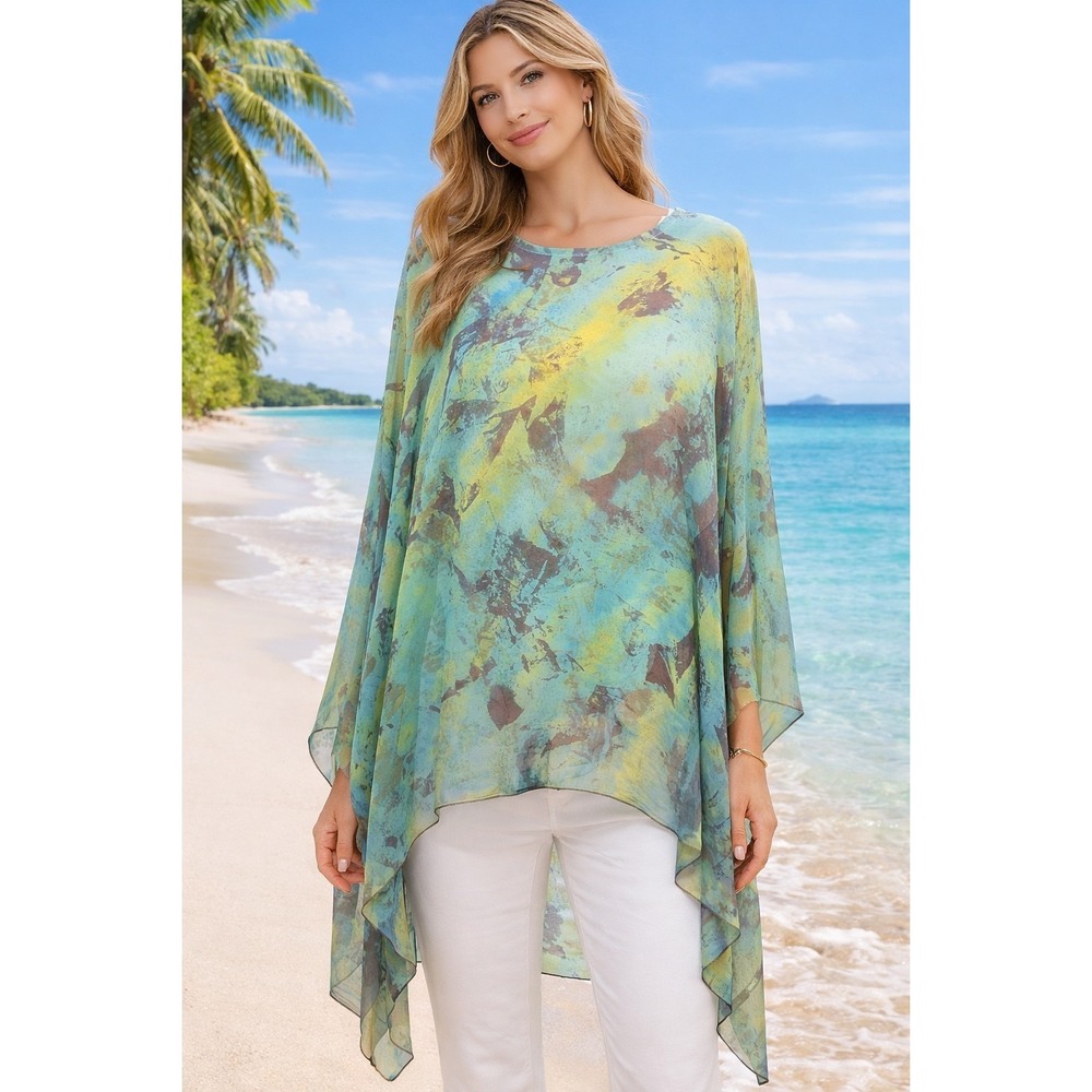 ART OF CLOTH Abstract Tunic Top Medium Assymmetrical Hem USA‎ Boho -2861